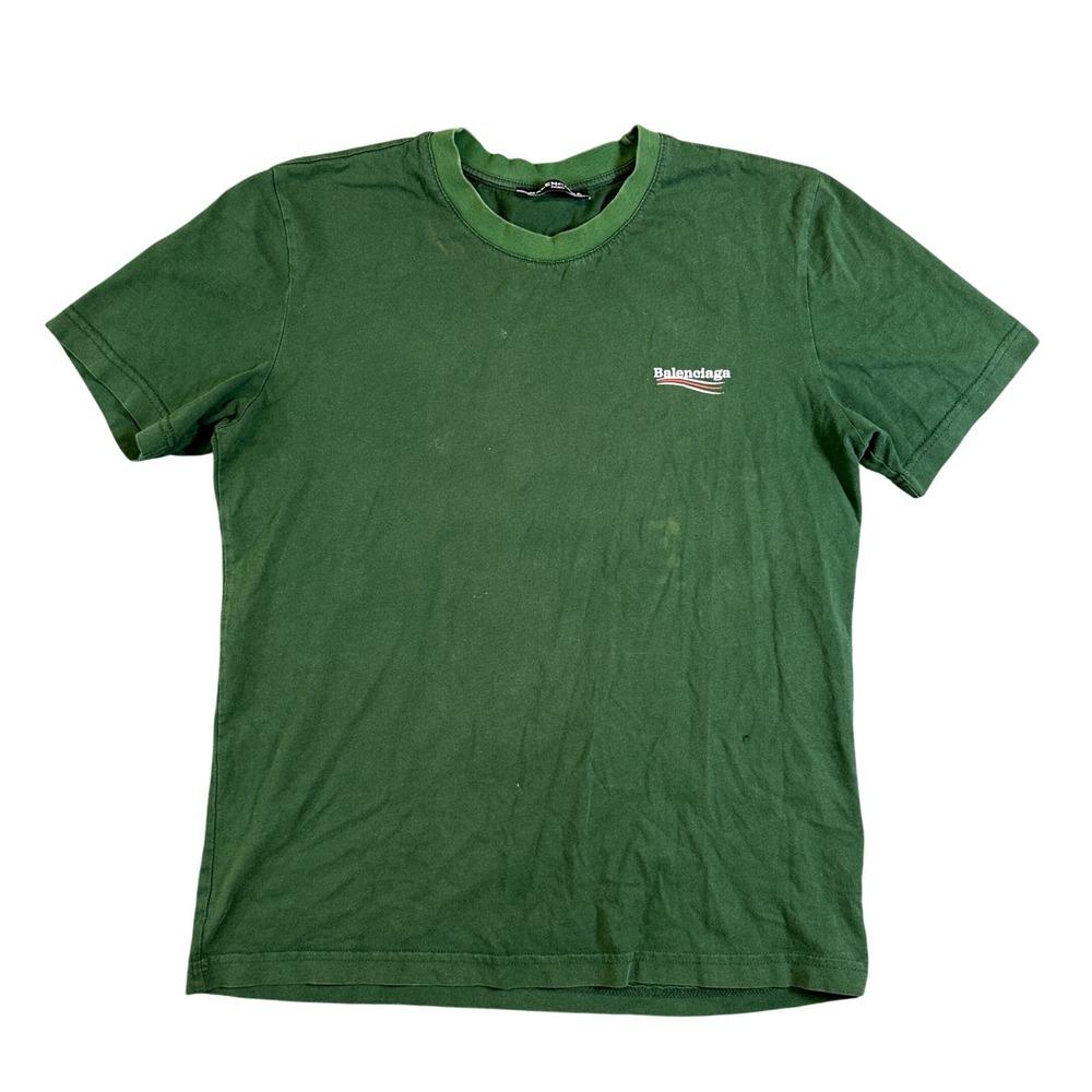 Balenciaga Political Campaign Logo T-Shirt Green Cotton Short Sleeve Tee